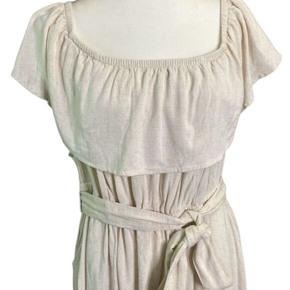 Torrid Linen Blend Peasant Dress Size 2X Natural Tan Farmcore Minimalist Pockets - Picture 2 of 10